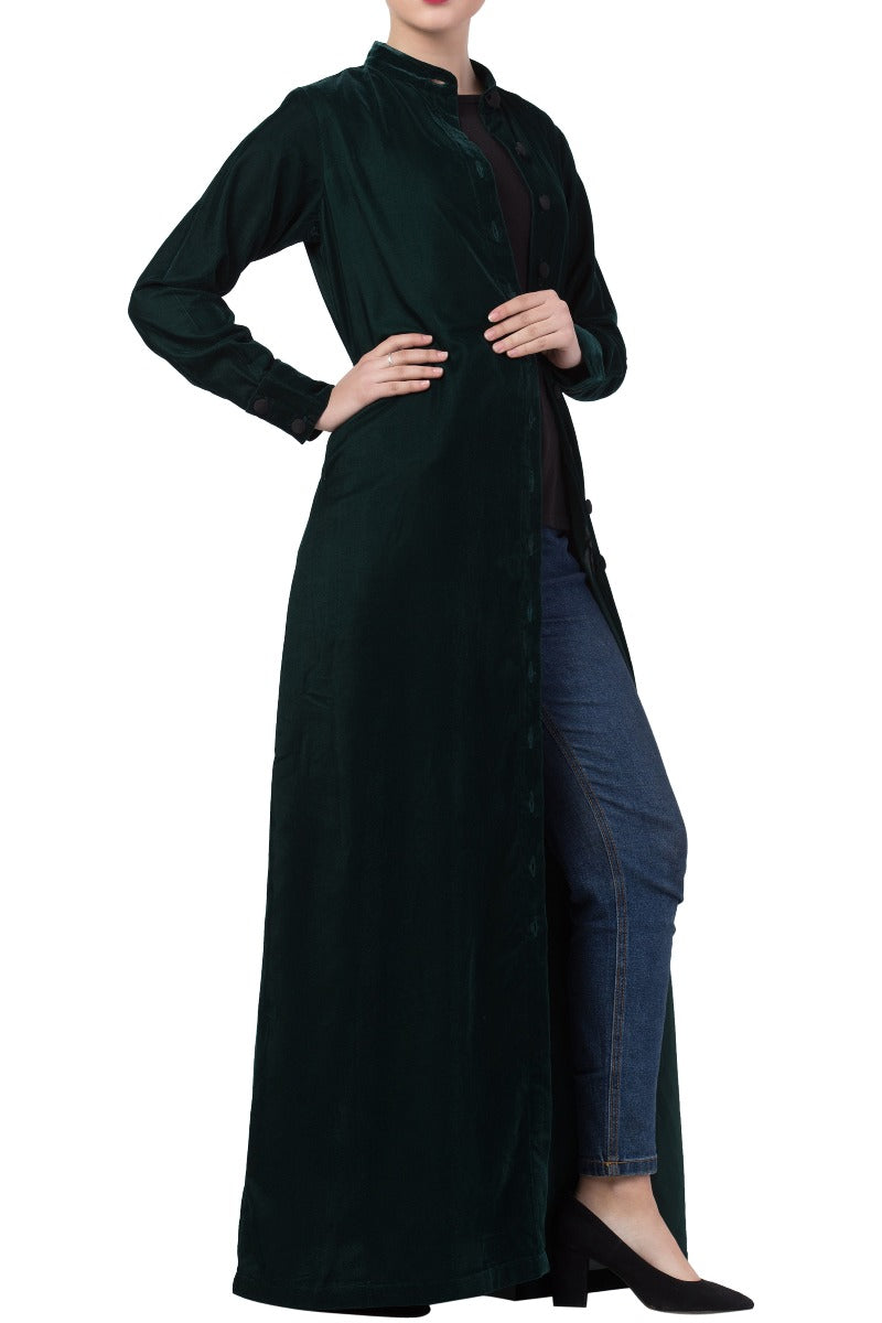 Mushkiya- Front Open-Velvet Abaya Dress