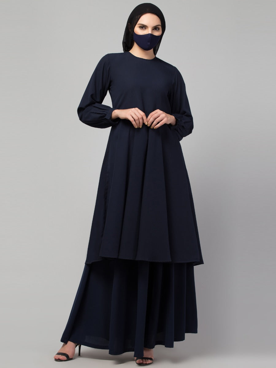 Modest Co-ord Set: Loose-Fit Long Top with Elasticated Sleeves and Flared Skirt, Ideal for Students and Working Women