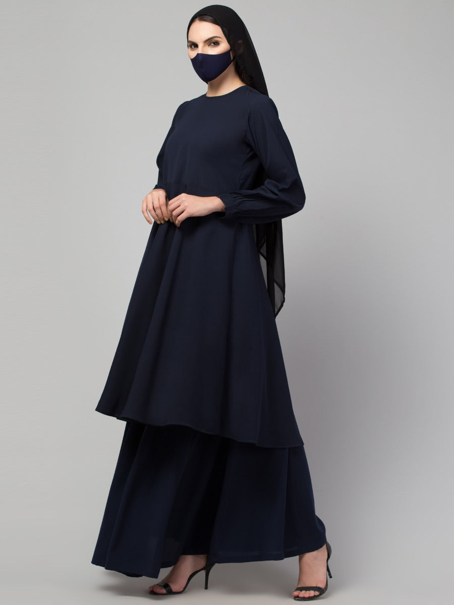 Modest Co-ord Set: Loose-Fit Long Top with Elasticated Sleeves and Flared Skirt, Ideal for Students and Working Women