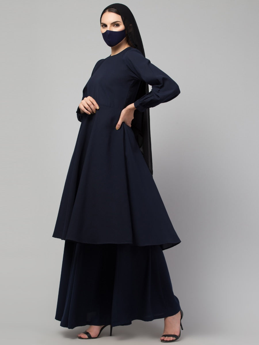 Modest Co-ord Set: Loose-Fit Long Top with Elasticated Sleeves and Flared Skirt, Ideal for Students and Working Women