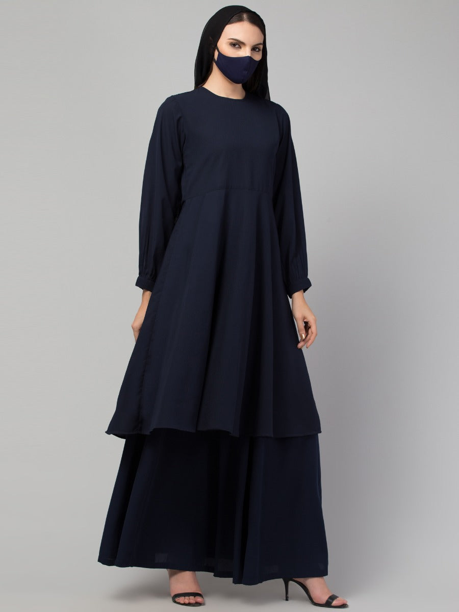 Modest Co-ord Set: Loose-Fit Long Top with Elasticated Sleeves and Flared Skirt, Ideal for Students and Working Women