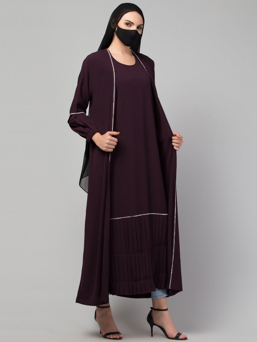 Stonework Occasion Wear Abaya: Attached Shrug, Pleated Hem, Premium CYE Crush Fabric