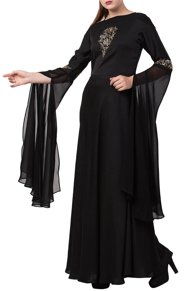 Mushkiya-Elegant Dress with hand work on yoke and sleeves-Not An Abaya