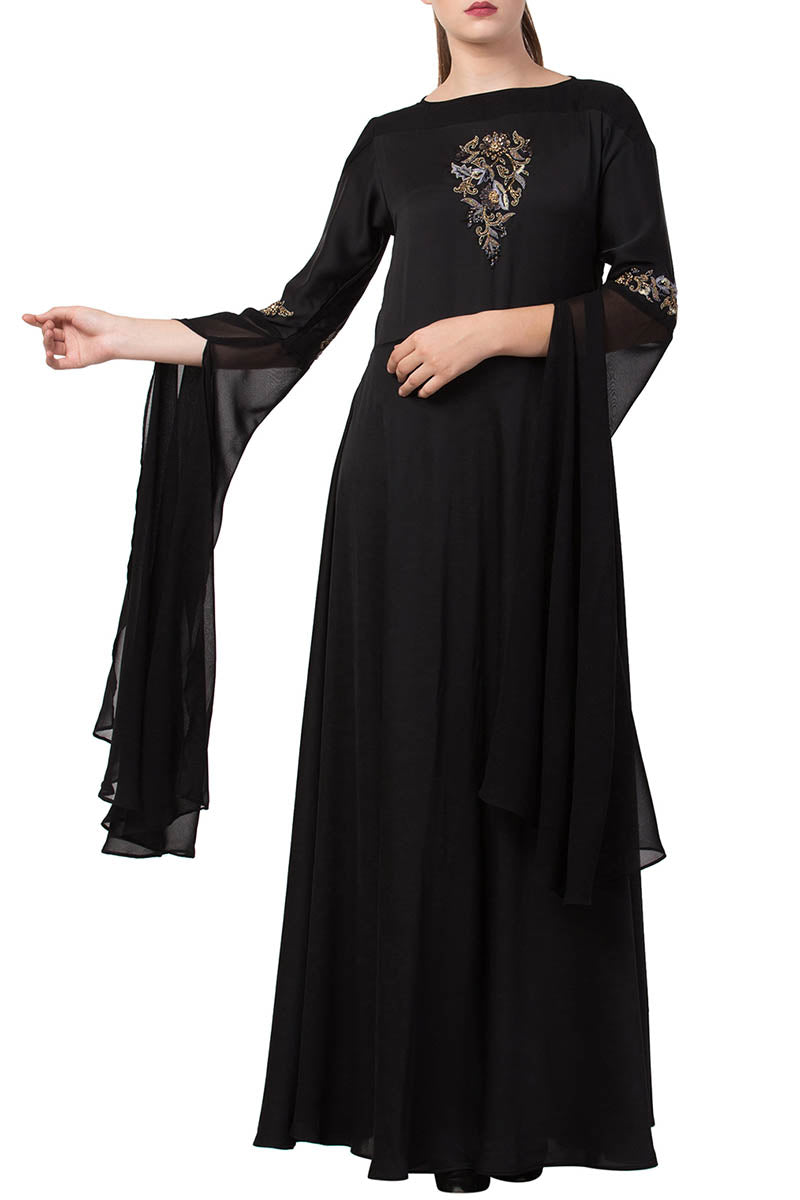 Mushkiya-Elegant Dress with hand work on yoke and sleeves-Not An Abaya