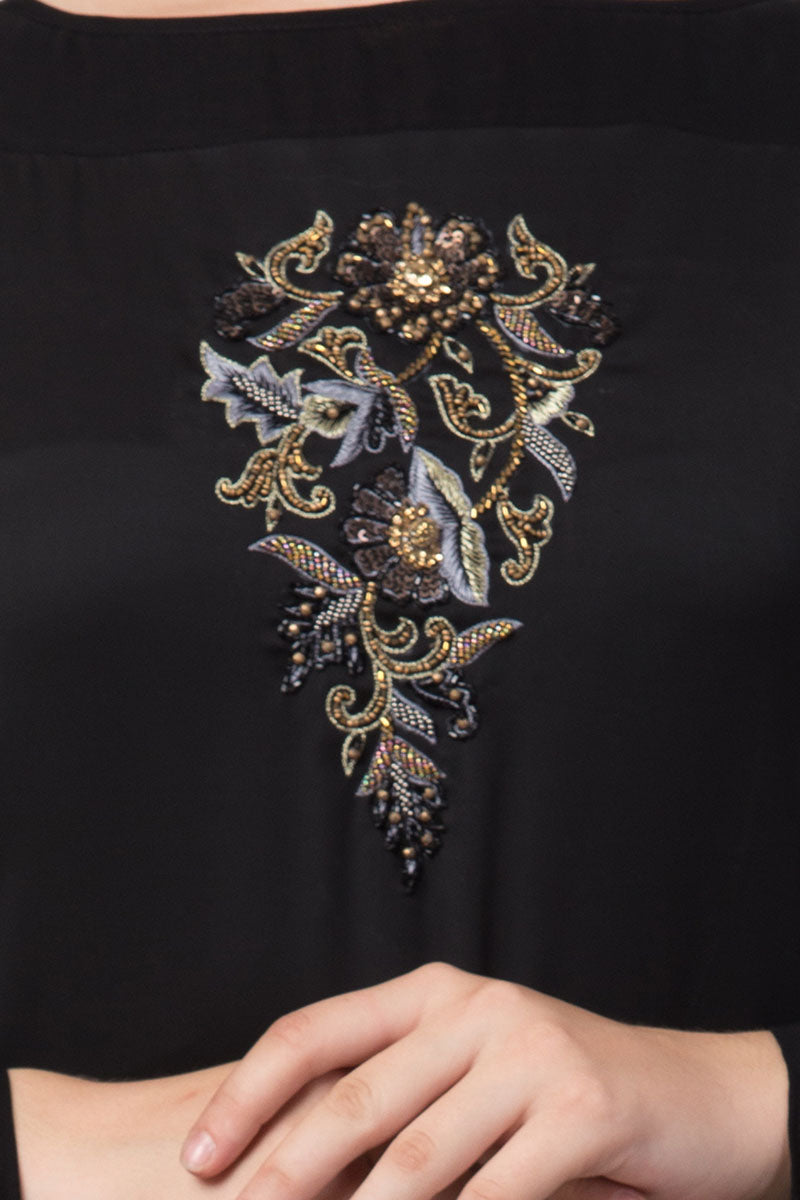 Mushkiya-Elegant Dress with hand work on yoke and sleeves-Not An Abaya