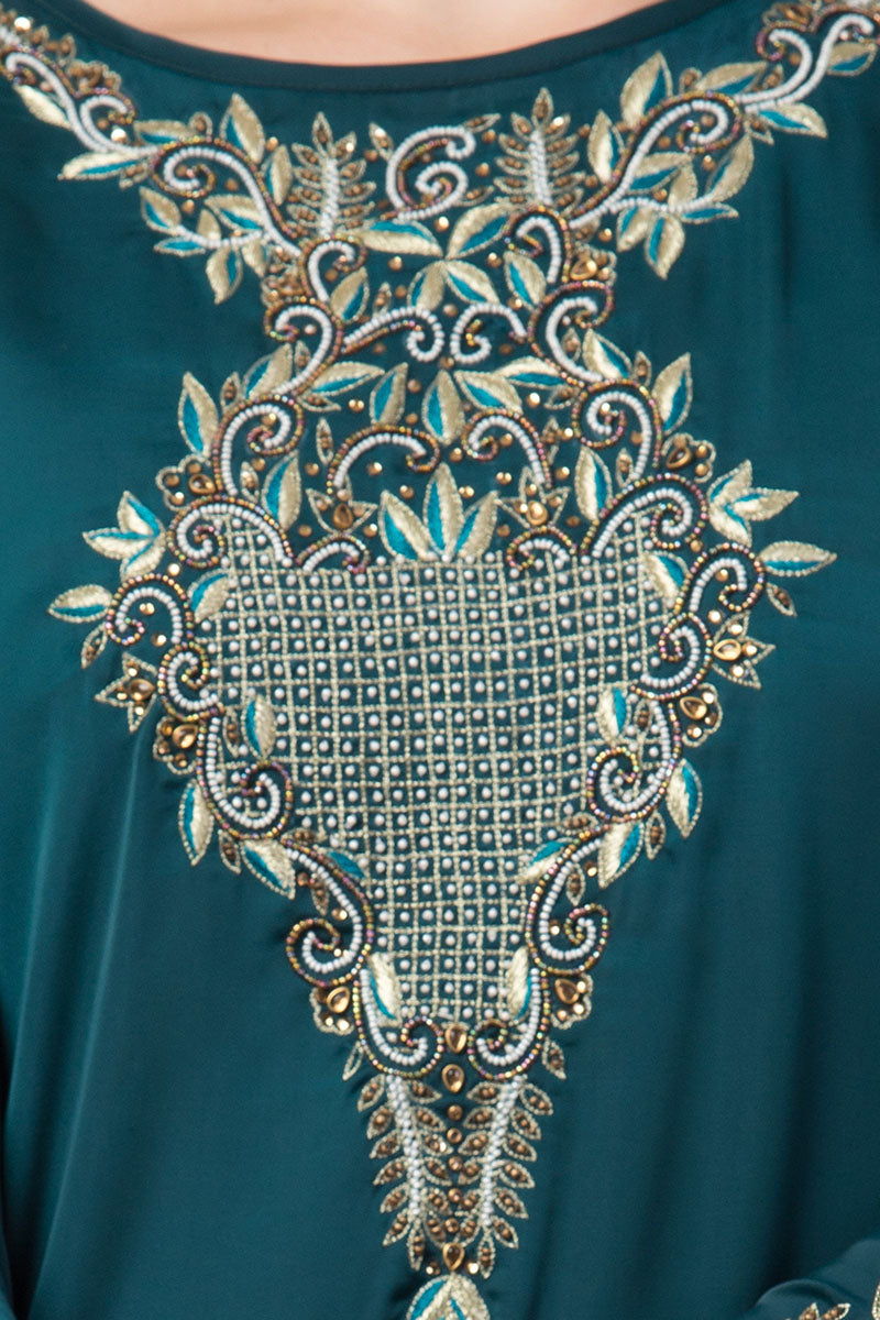 Mushkiya-Designer Dress With hand Work on yoke and sleeves-Comes with a matching stole-Not An Abaya