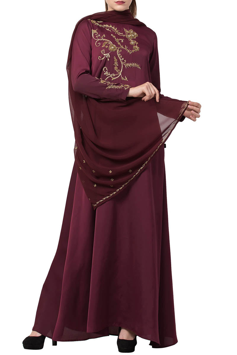 Designer Dress With hand Work on yoke and sleeves-Comes with a matching stole