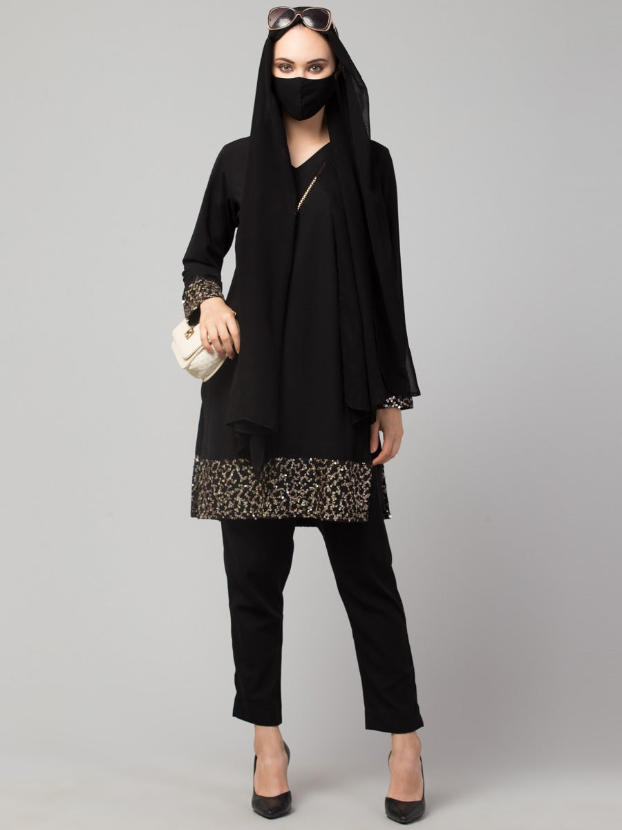 Black Tunic & Trouser Set With Sequin Work