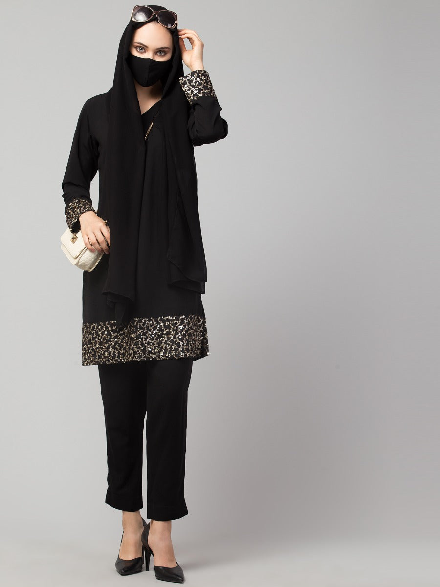 Black Tunic & Trouser Set With Sequin Work