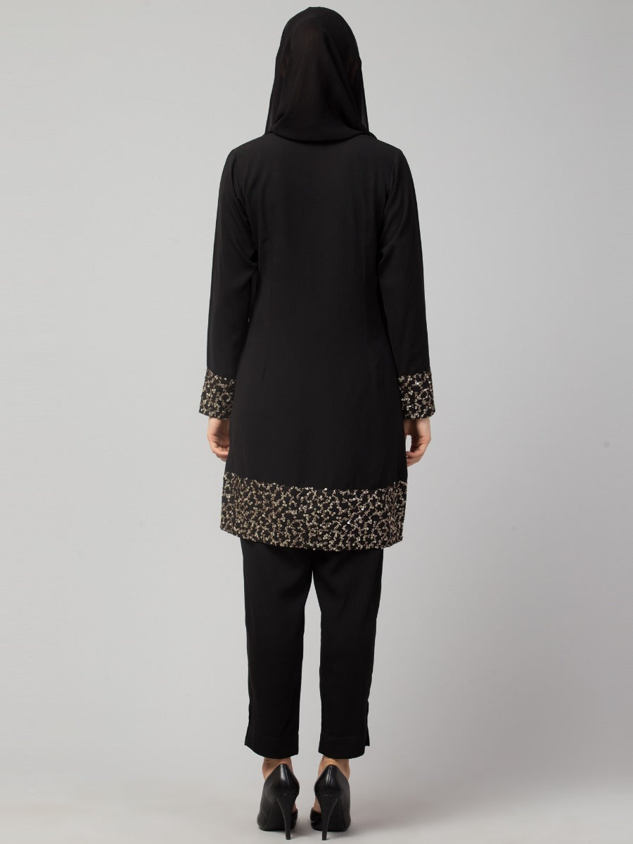Black Tunic & Trouser Set With Sequin Work