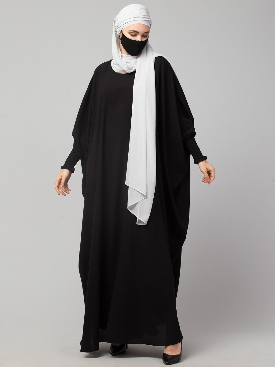 Free Size- Simple Kaftan With Smocky Sleeves