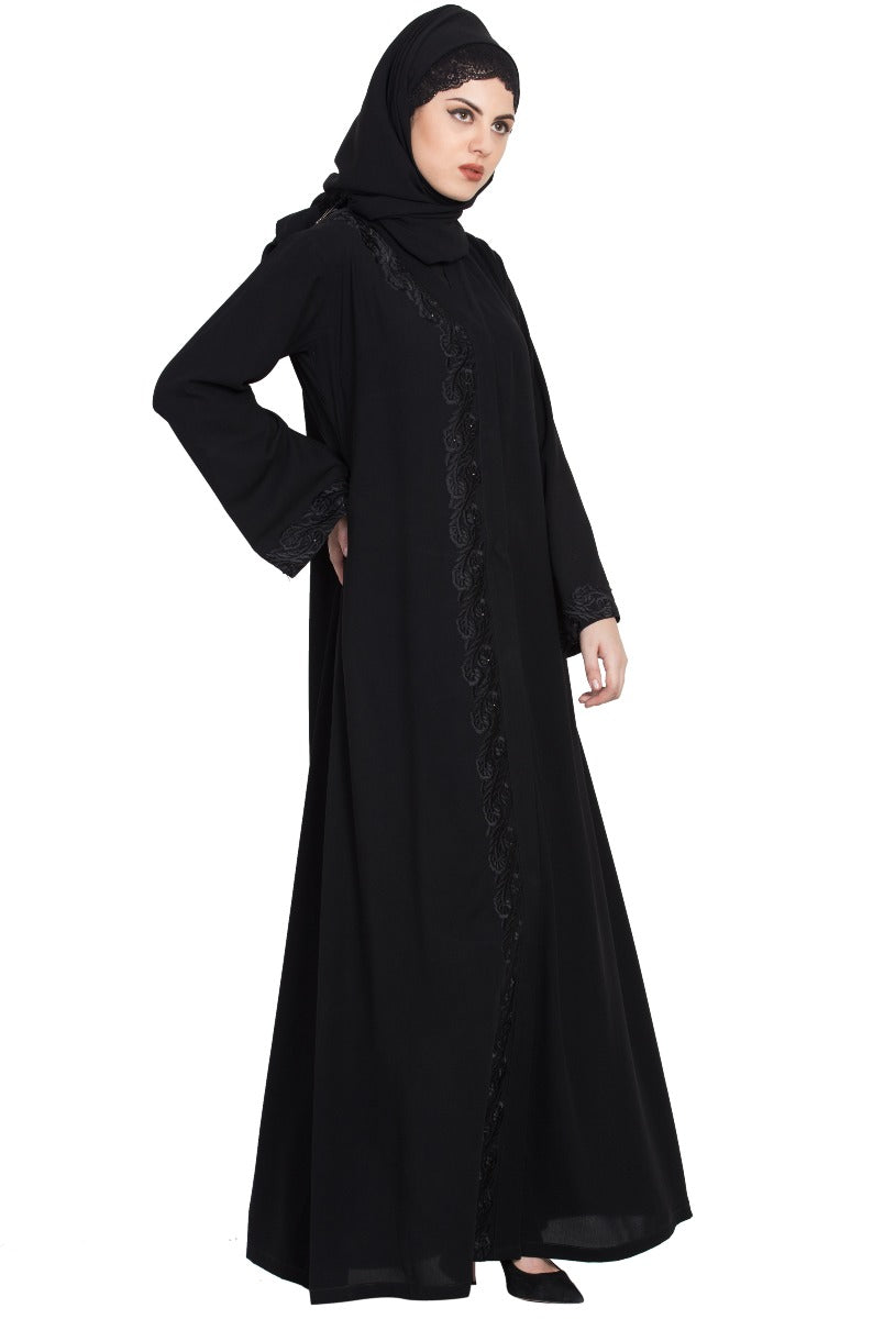 Front Open Abaya With Embroidery-With Hijab