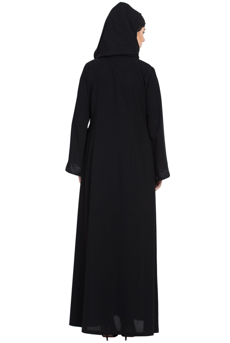 Front Open Abaya With Embroidery-With Hijab