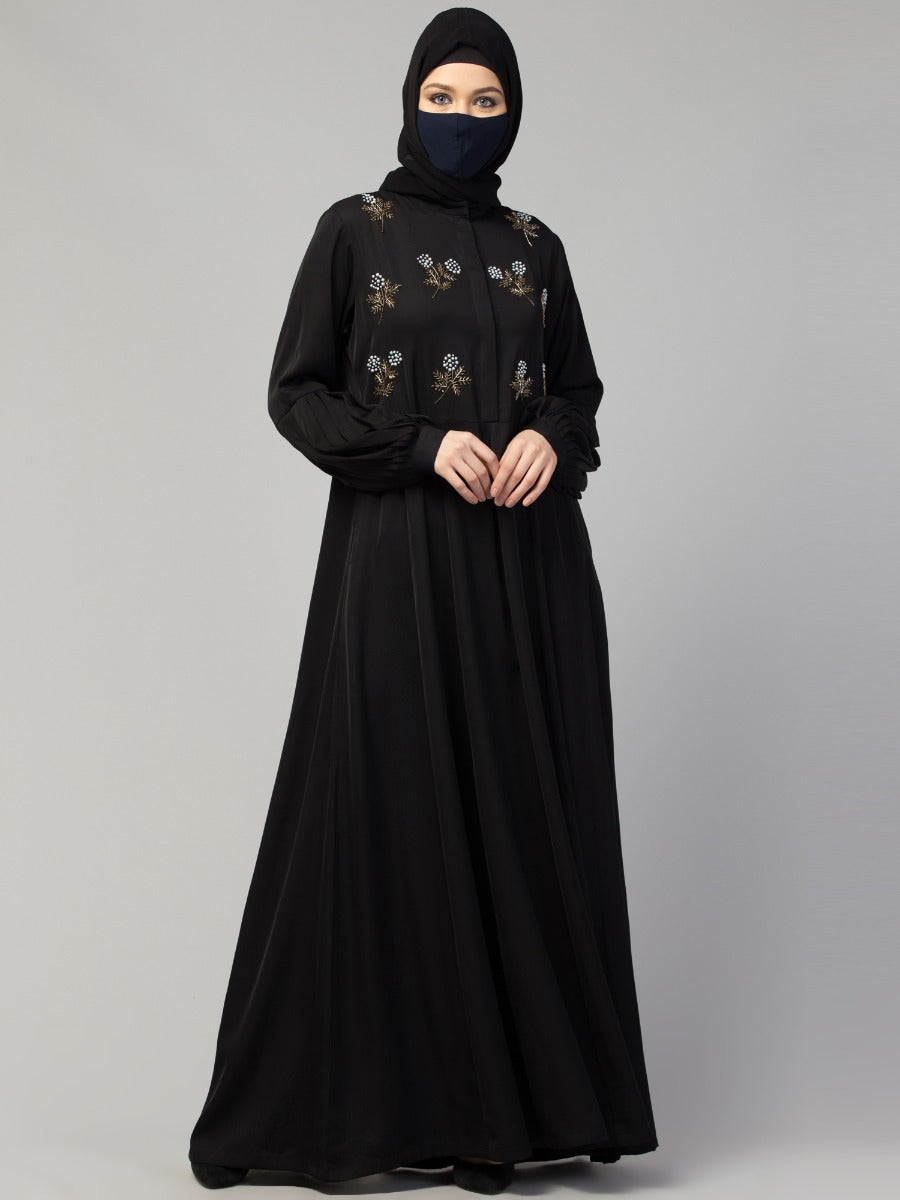 Modest Abaya Dress With Floral Handwork Embellishments