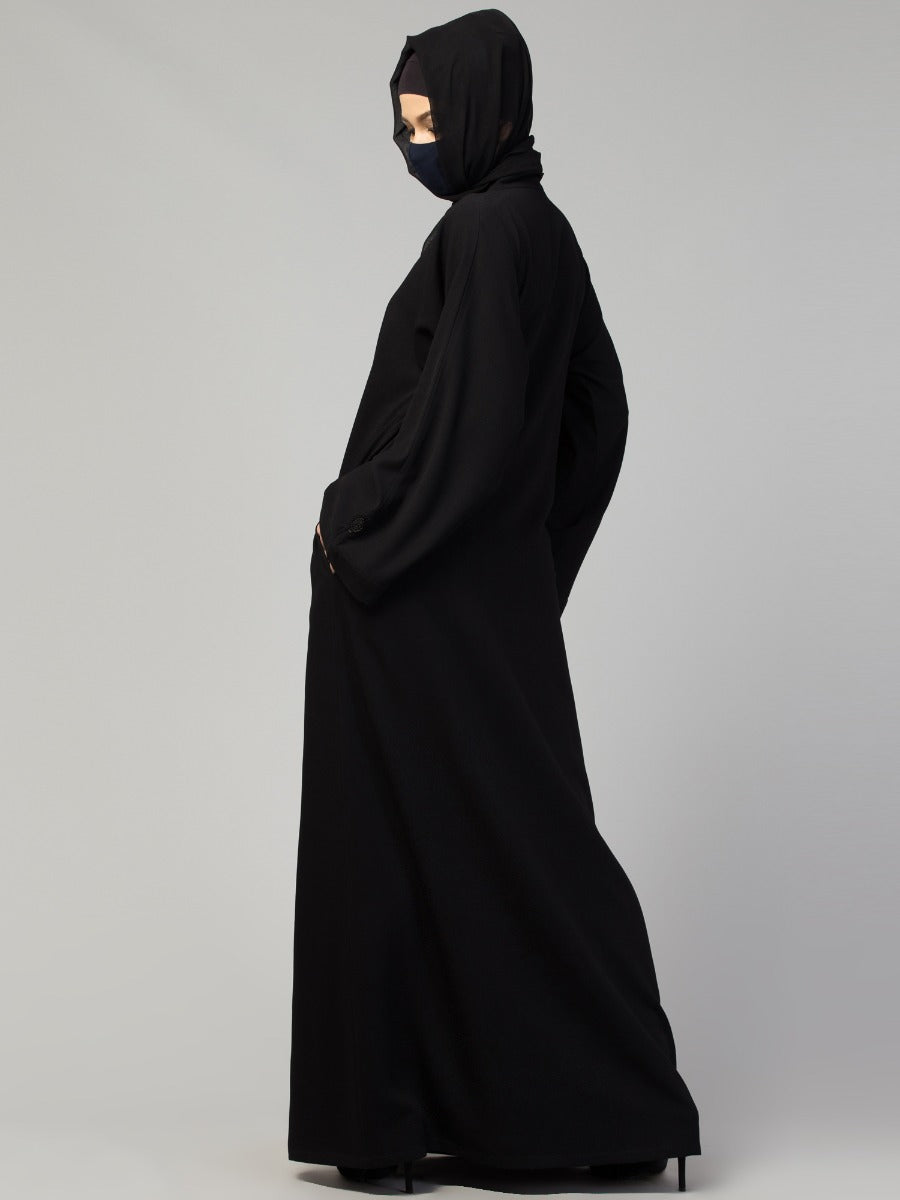 Front Open Abaya In Crushed Fabric With Handwork Embellishments