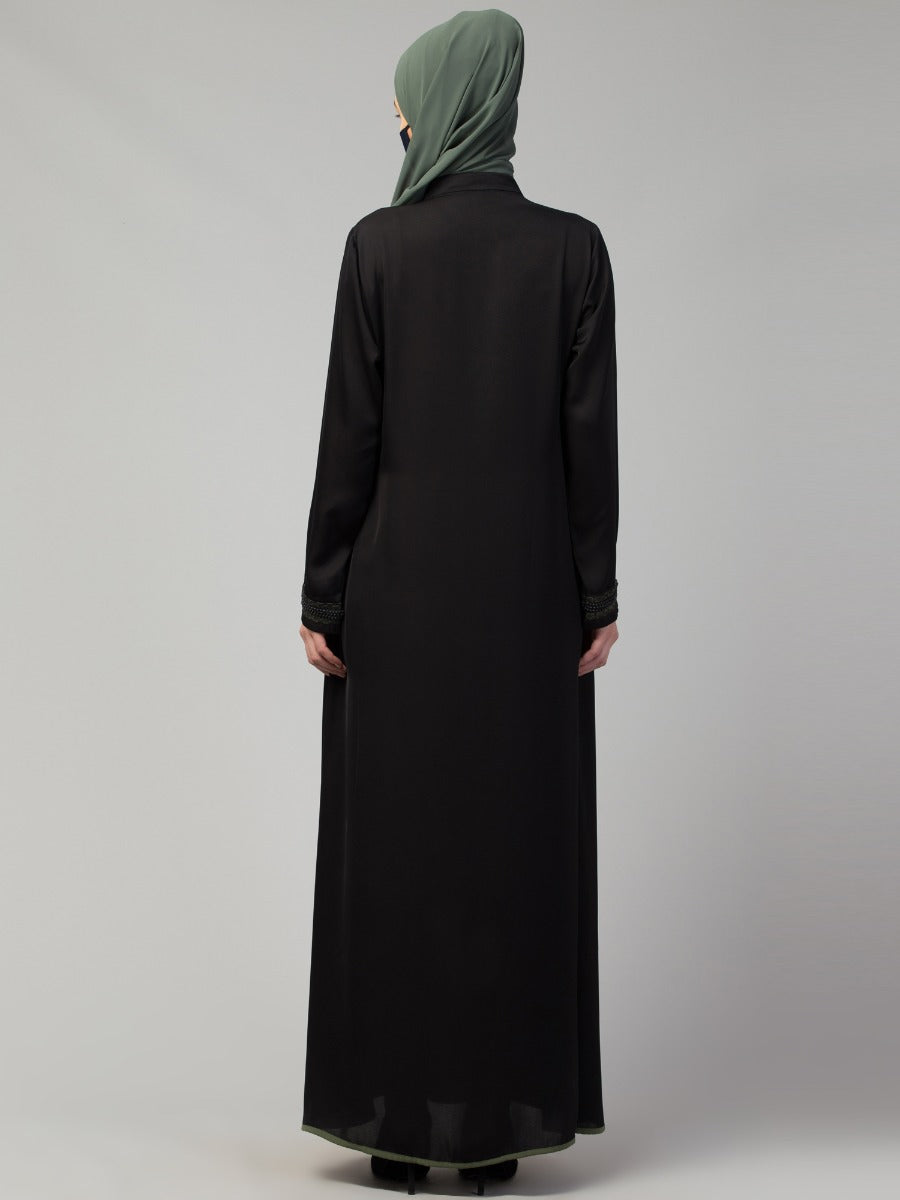 Front Open Abaya In Dual Color With Long Zipper