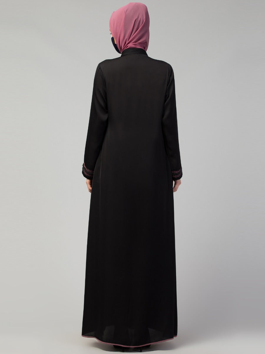 Front Open Abaya In Dual Color With Long Zipper