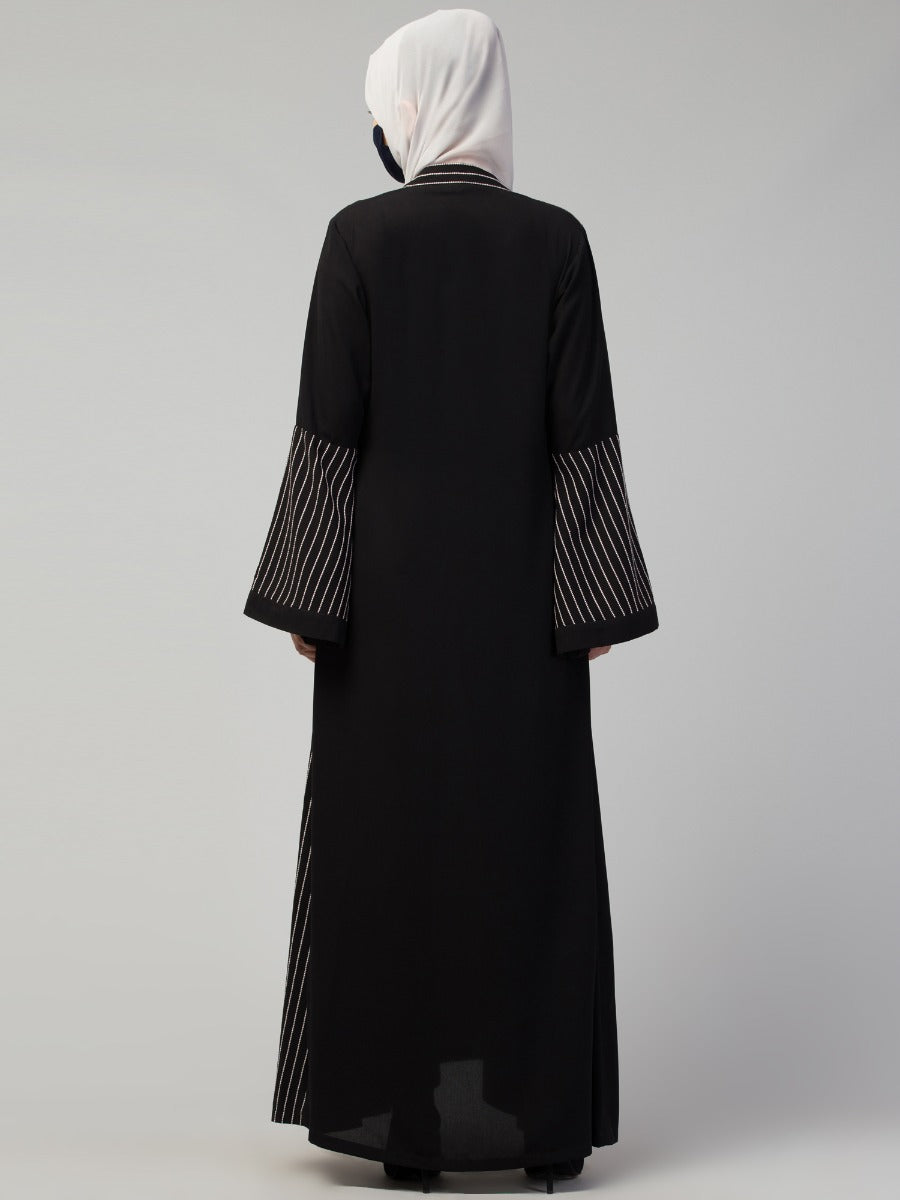 Abaya In Dual Color With Attached Shrug Look.