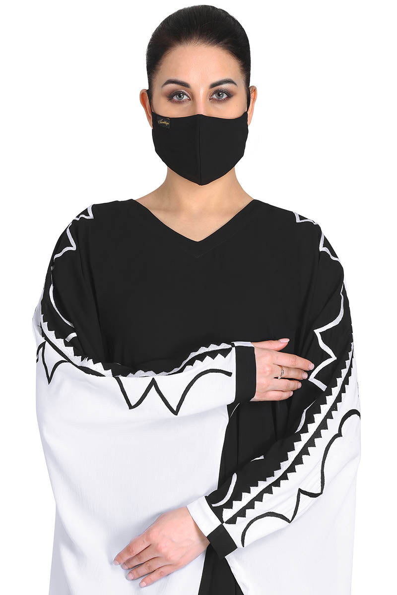 Mushkiya-Dual Color Kaftan With Matching Embroidery. Comes With A Matching Hijab.