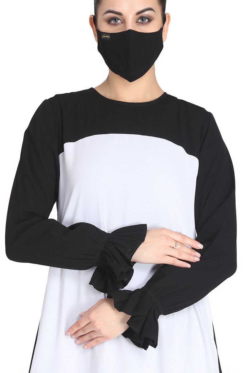 Mushkiya-Dual Color Dress With Extra Flowing Panel On Back.