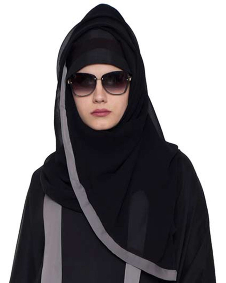 Black Georgette Hijab With Grey Color Border