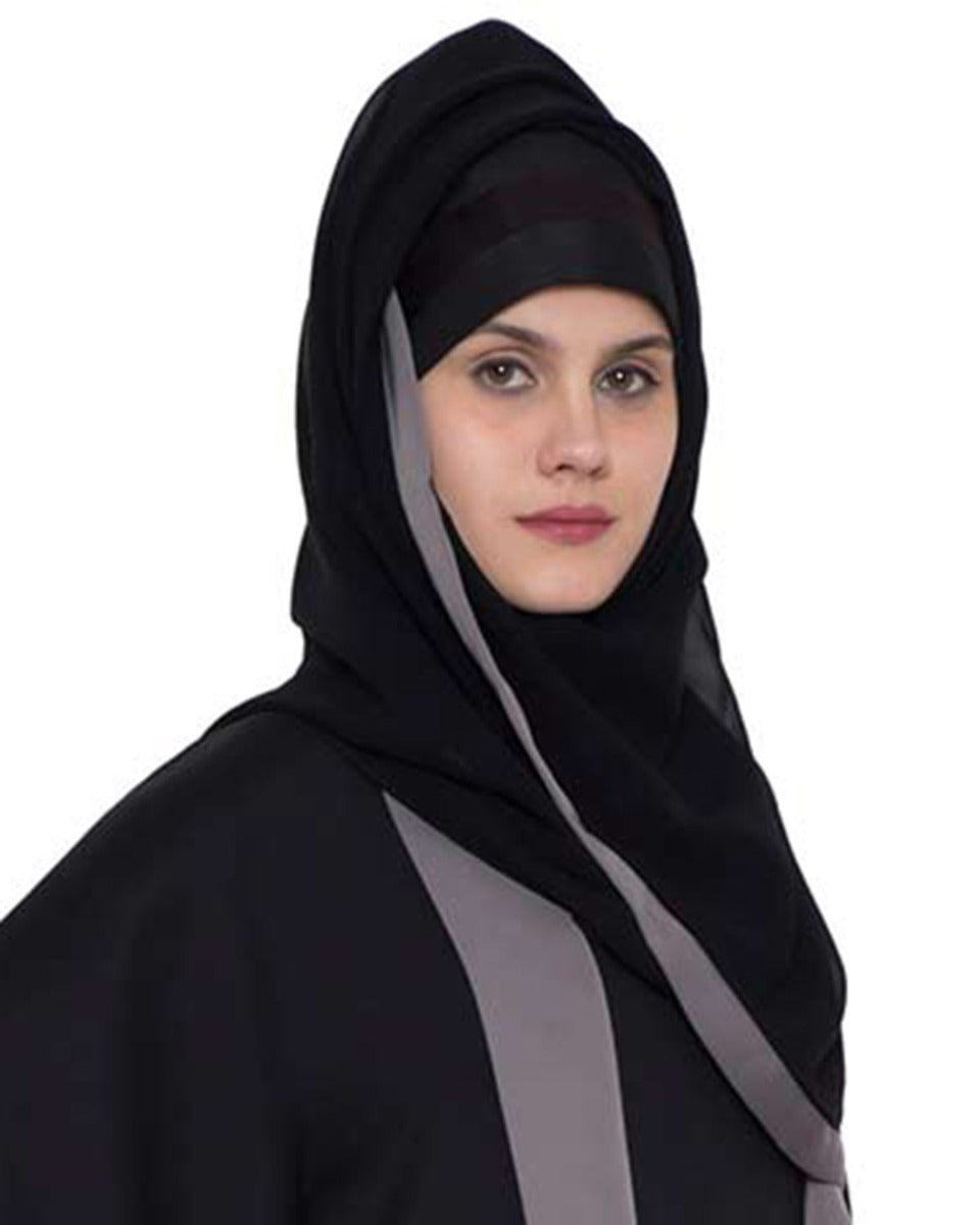 Black Georgette Hijab With Grey Color Border