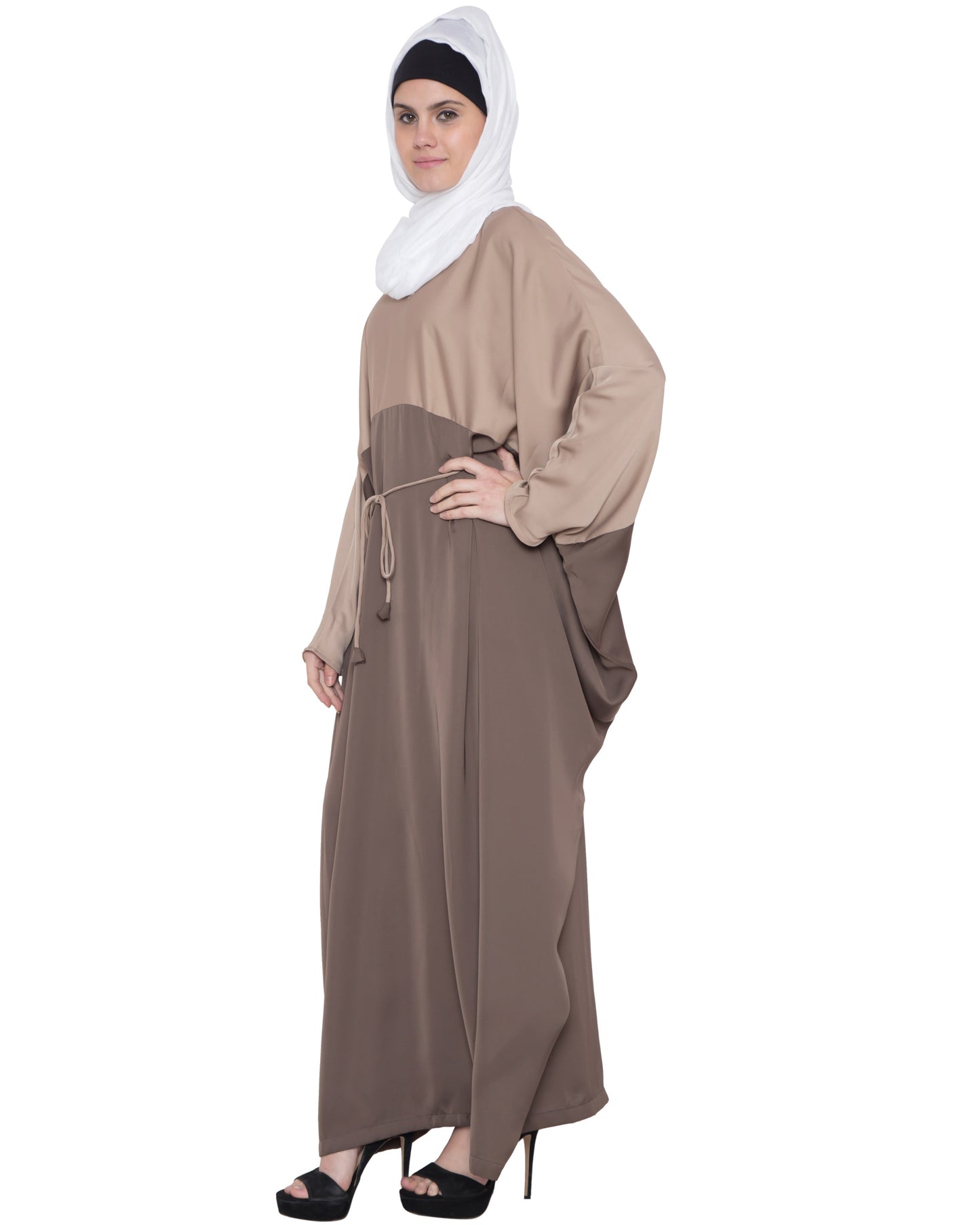 Dual Color-Brown & Beige Kaftan Abaya