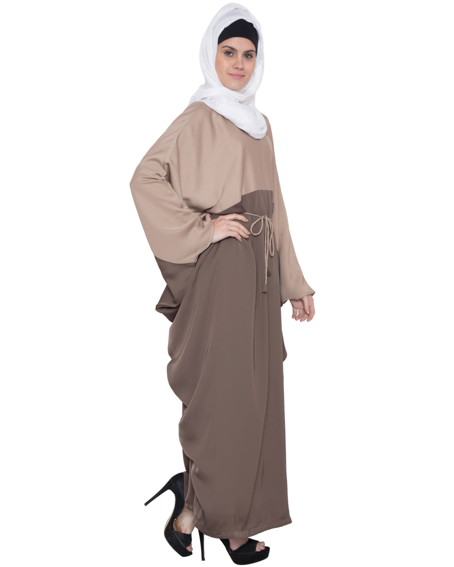 Dual Color-Brown & Beige Kaftan Abaya