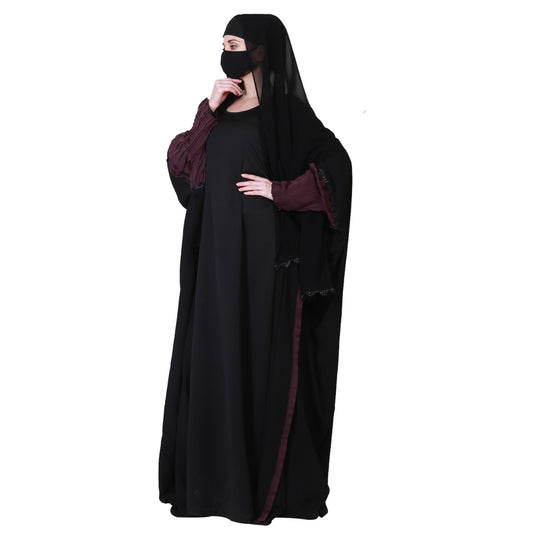 Three Pieces Set Of An Inner Abaya and a Dual Color Kaftan and a Matching Hijab.