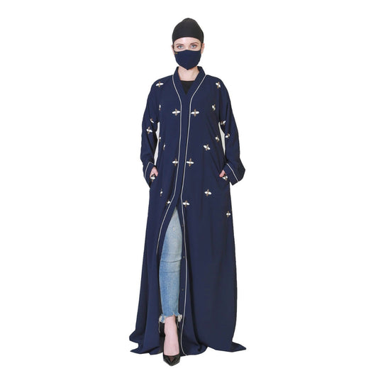 Front Open Abaya Like Dress With Handwork On Bodice And Sleeves.