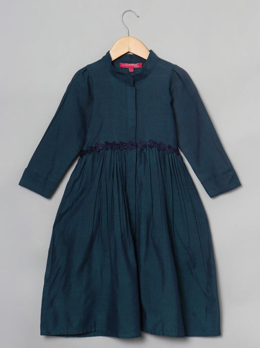 Front Open- Long Dress For Girls In Cotton Blended Fabric