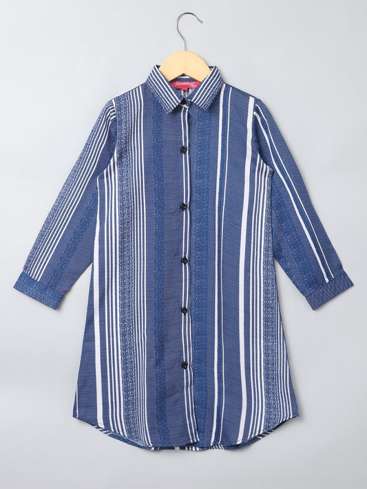 Long Tunic For Girls With Shirt Collar In Crepe Fabric