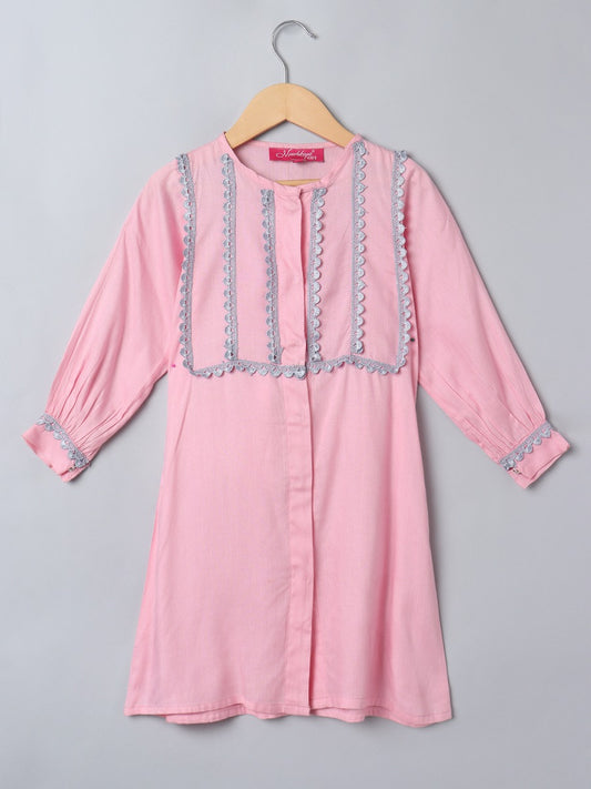 Two Pcs Suit For Girls In Rayon Fabric With Lacework