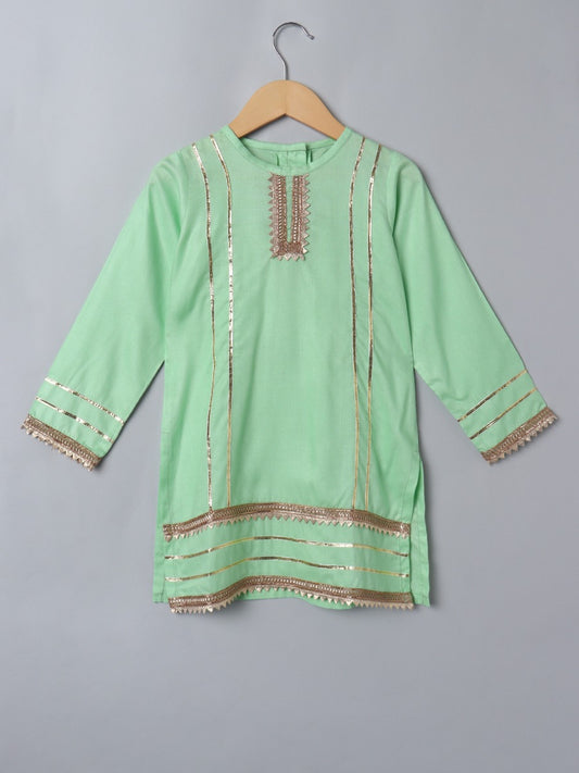 2 Pcs Suit For Girls In Rayon Fabric With Gota Patti Work
