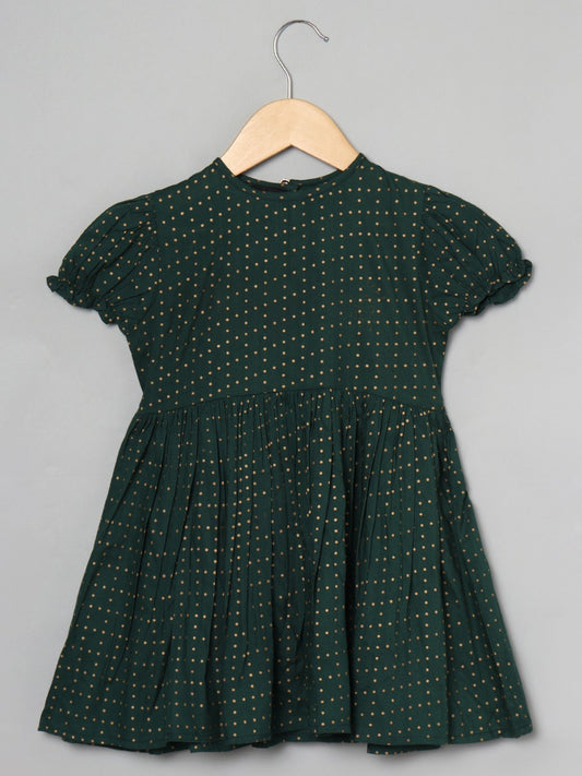 Printed Frock In Rayon Fabric With Elasticated Sleeves