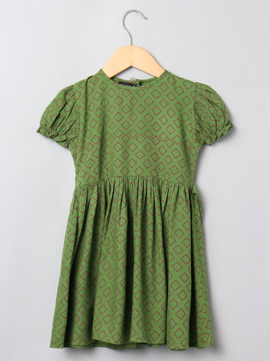 Printed Frock In Rayon Fabric With Elasticated Sleeves