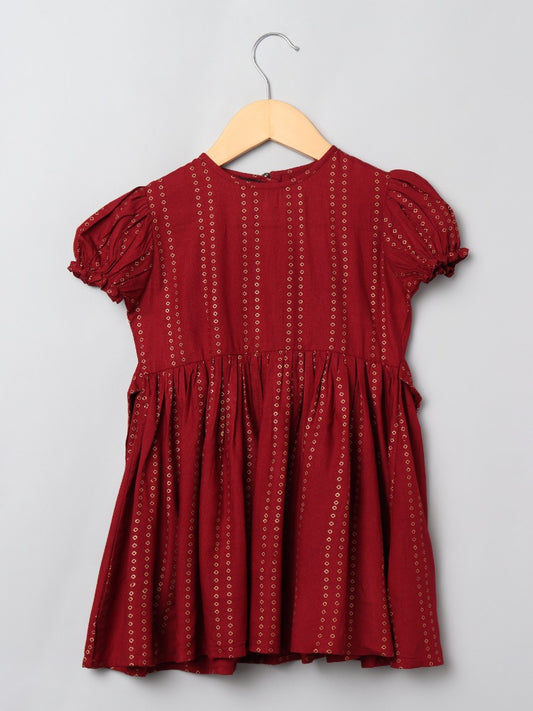 Printed Frock In Rayon Fabric With Elasticated Sleeves