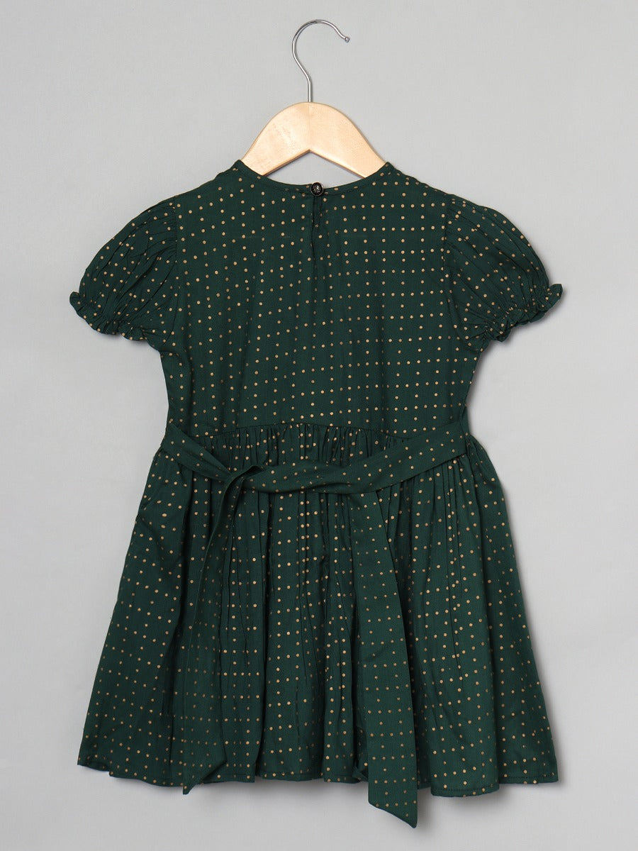 Printed Frock In Rayon Fabric With Elasticated Sleeves