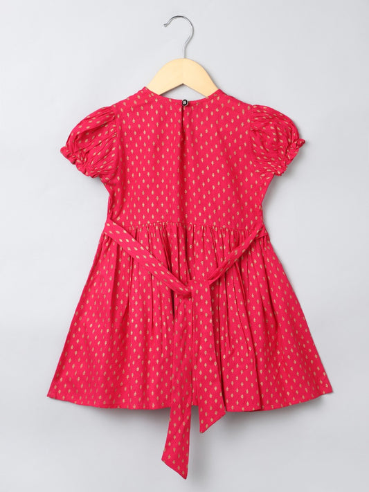 Printed Frock In Rayon Fabric With Elasticated Sleeves