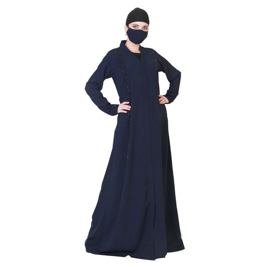 Elegant-Open Abaya With Stonework and A Matching Hijab.
