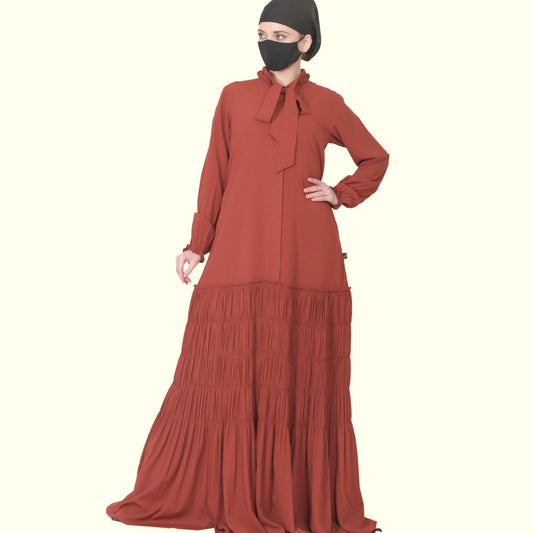 Beautiful Dress With Elasticated Bottom And Neck-Ribbon