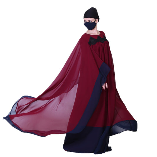 Latest Design Of Dual Color Dress With Lacework And A Matching Hijab