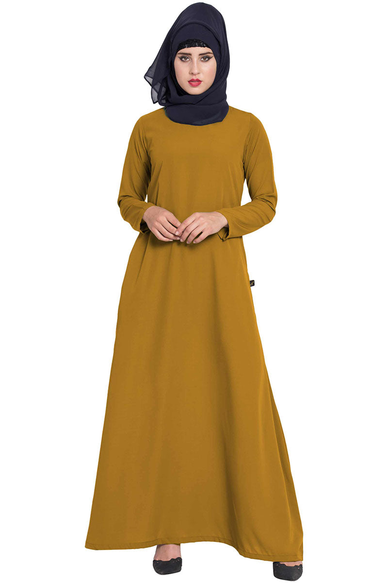 A Line Abaya | Simple Abaya with Side Pockets-Golden Brown