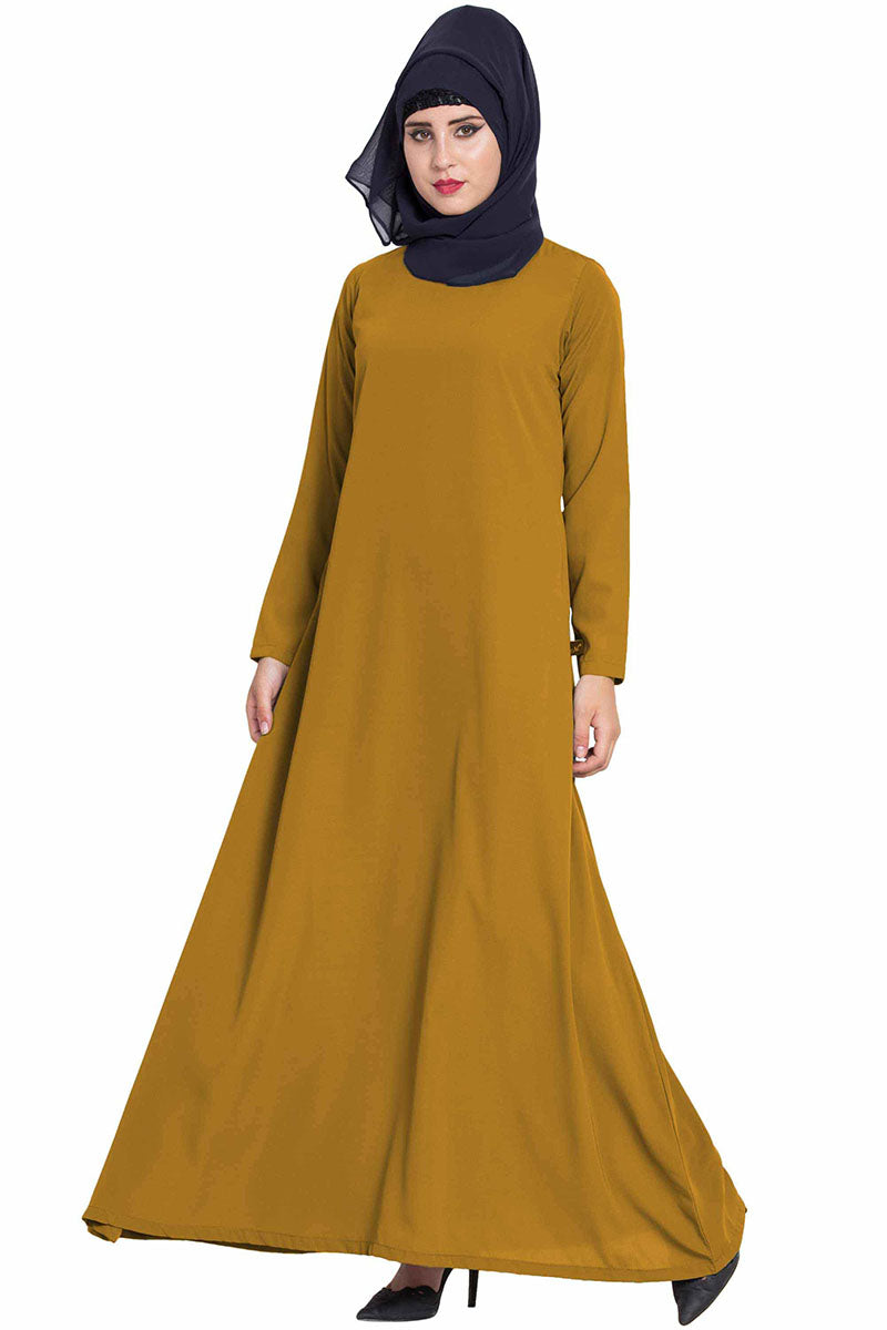 A Line Abaya | Simple Abaya with Side Pockets-Golden Brown