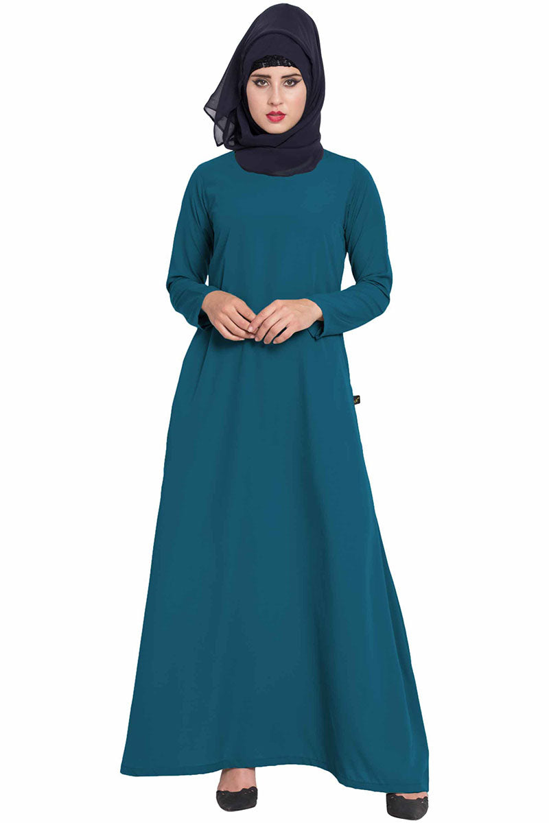 A Line Abaya | Simple Abaya with Side Pockets-Teal