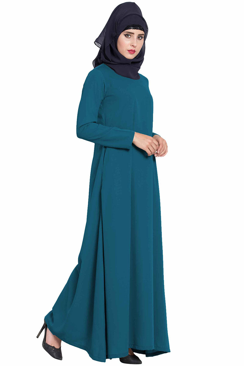 A Line Abaya | Simple Abaya with Side Pockets-Teal