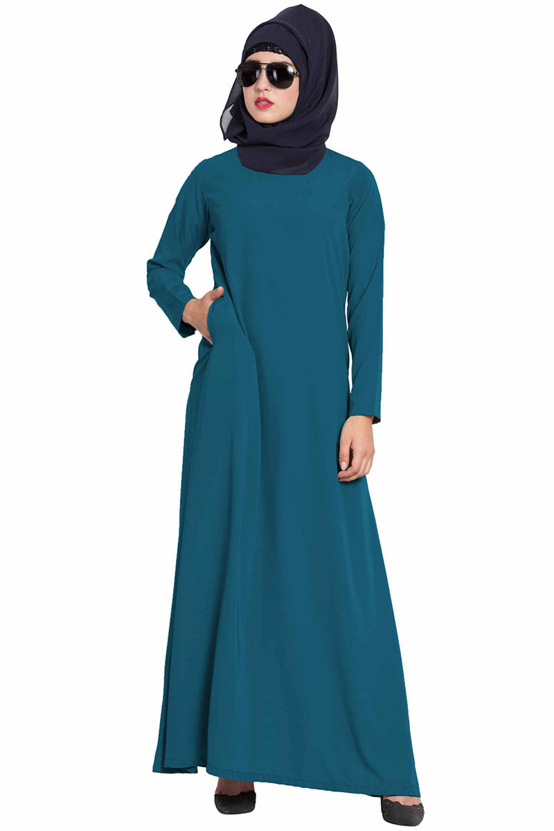 A Line Abaya | Simple Abaya with Side Pockets-Teal
