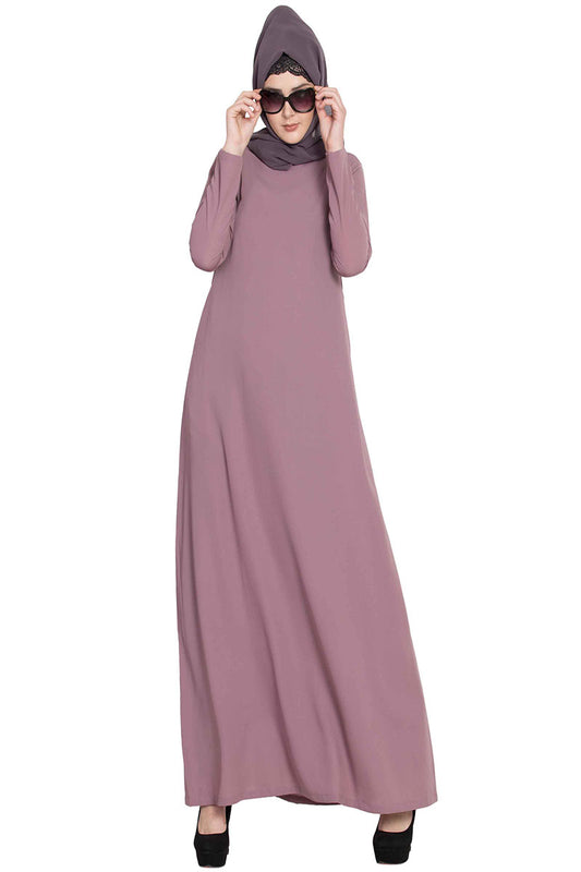 Simple Abaya | Colourful Abaya With Side Pockets-Puce Pink