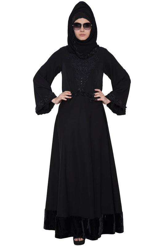 Dubai Style-Designer Abaya with intricate detailing- Black