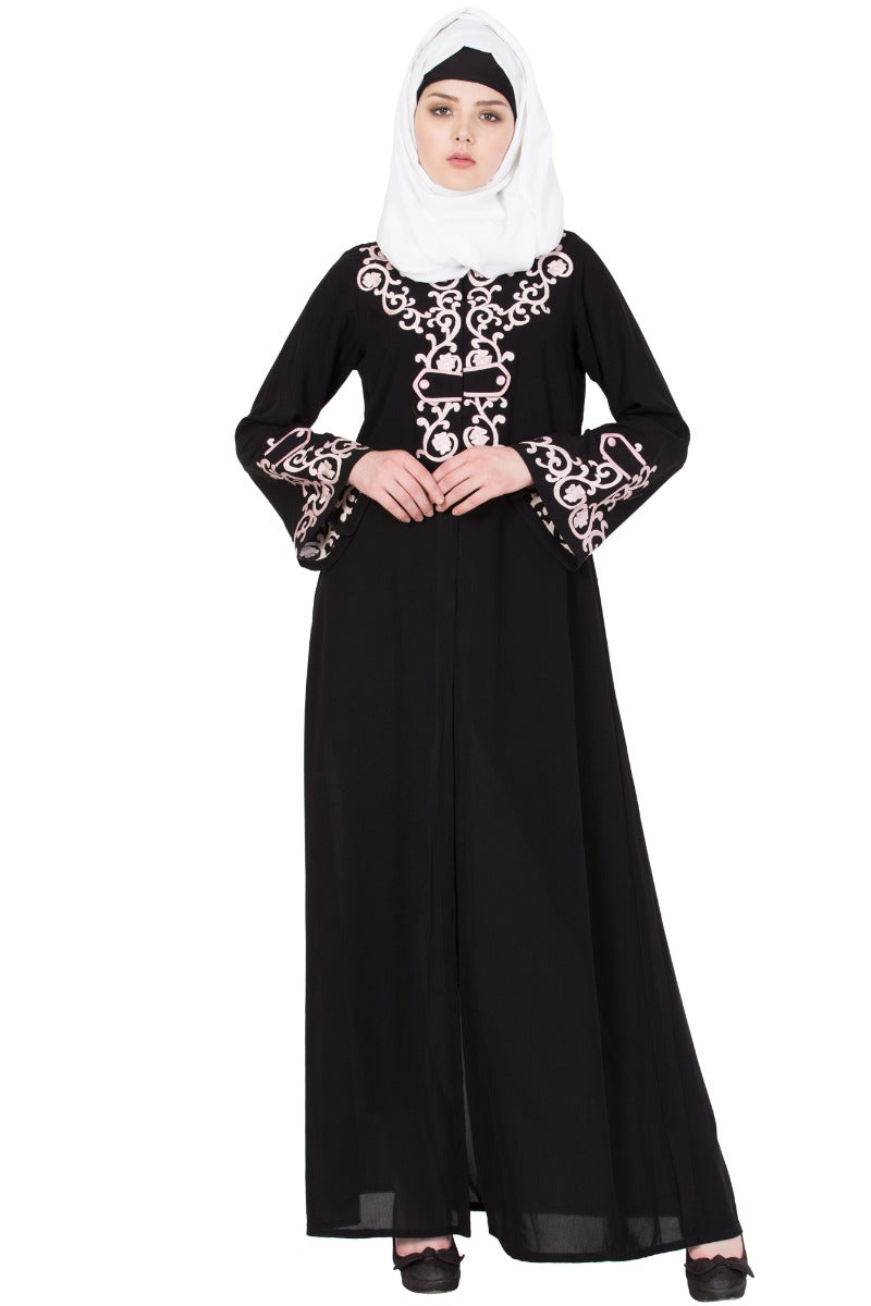 Front Open Abaya With Embroidered Yoke & Sleeves